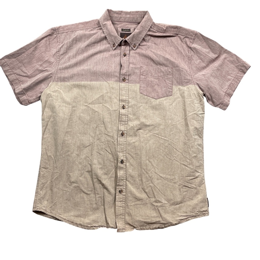 PrAna 2XL Brown Two Tone Slim Fit Short Sleeve‎ Button Up 100% Cotton